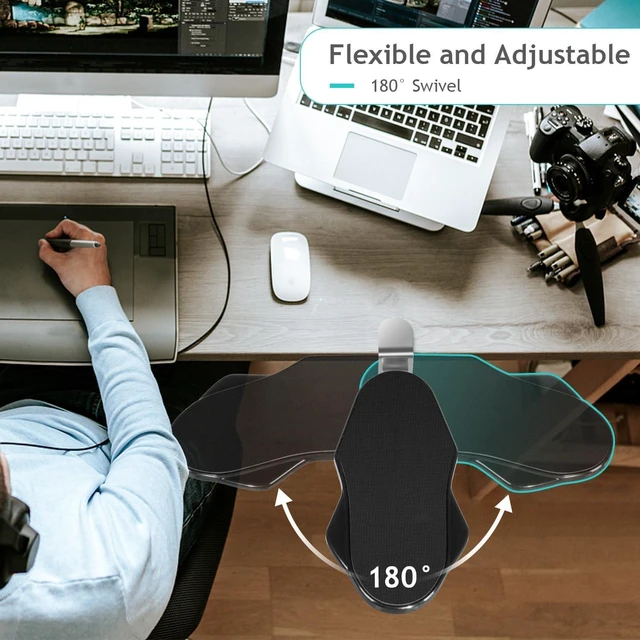 Alt view image 10 of 14 - Ergonomic Desk Arm Rest Support - Lightweight Folding Elbow Pad for Instant Wrist Relief, 180° Rotating Armrest Extender for Small Desks, Home Office & Gaming (Black)