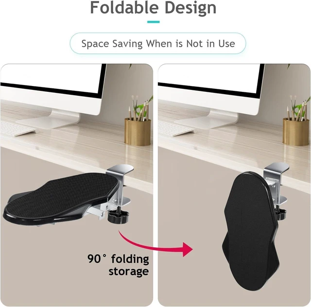 Alt view image 9 of 14 - Ergonomic Desk Arm Rest Support - Lightweight Folding Elbow Pad for Instant Wrist Relief, 180° Rotating Armrest Extender for Small Desks, Home Office & Gaming (Black)