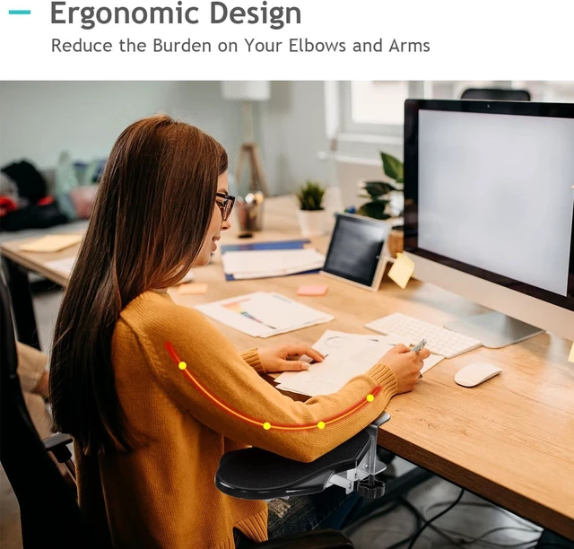 Alt view image 11 of 14 - Ergonomic Desk Arm Rest Support - Lightweight Folding Elbow Pad for Instant Wrist Relief, 180° Rotating Armrest Extender for Small Desks, Home Office & Gaming (Black)