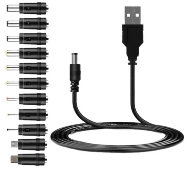 Alt view image 5 of 8 - Universal USB to 5V DC Power Cord Charging Cable 5.5x2.1mm Jack With 12 Interchangeable Plug Adapter Mini Micro USB