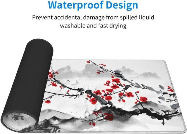 Alt view image 12 of 14 - Watercolor Cherry Blossom Mouse Pad 31.5x11.8 Inch Pink Full Desk Japanese Sakura Mousepad Extended Large Non-Slip Rubber Base Waterproof Big Keyboard Mat with Stitched Edges for Gaming and Office