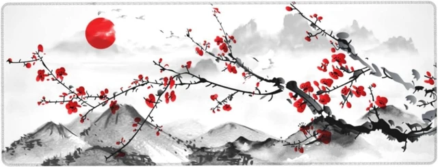 Alt view image 9 of 14 - Watercolor Cherry Blossom Mouse Pad 31.5x11.8 Inch Pink Full Desk Japanese Sakura Mousepad Extended Large Non-Slip Rubber Base Waterproof Big Keyboard Mat with Stitched Edges for Gaming and Office