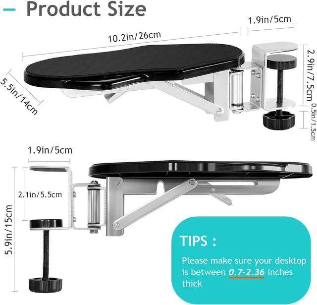 Alt view image 13 of 14 - Ergonomic Desk Arm Rest Support - Lightweight Folding Elbow Pad for Instant Wrist Relief, 180° Rotating Armrest Extender for Small Desks, Home Office & Gaming (Black)