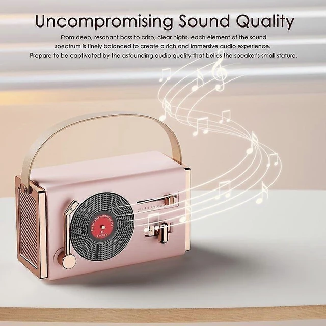 Alt view image 8 of 10 - Ecocleanpath Retro Pink Bluetooth Speaker - Portable 12H Playtime, Hi-Fi Sound for Bedroom & Office