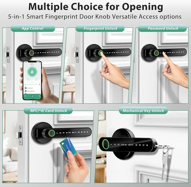 Alt view image 9 of 14 - Smart Door Lock with Knob, Keyless Entry Door Locks with Handle, Fingerprint Door Knob for Bedroom/Front Door/Apartment,Generate Passcode Remotely