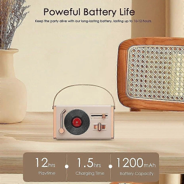 Alt view image 9 of 10 - Ecocleanpath Retro Pink Bluetooth Speaker - Portable 12H Playtime, Hi-Fi Sound for Bedroom & Office