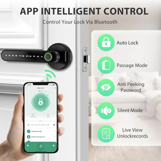 Alt view image 13 of 14 - Smart Door Lock with Knob, Keyless Entry Door Locks with Handle, Fingerprint Door Knob for Bedroom/Front Door/Apartment,Generate Passcode Remotely