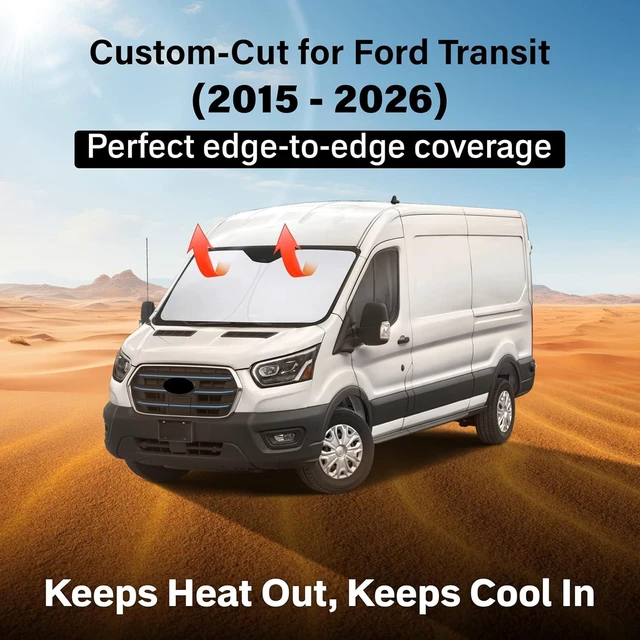 Alt view image 5 of 6 - Econour Windshield Sun Shade for 2015-2026 Ford Transit 350 Custom Fit Sunshade Window Sun Visor Protector Foldable Blocks UV Rays Keep Car Cooler | Windshield Protector Accessories