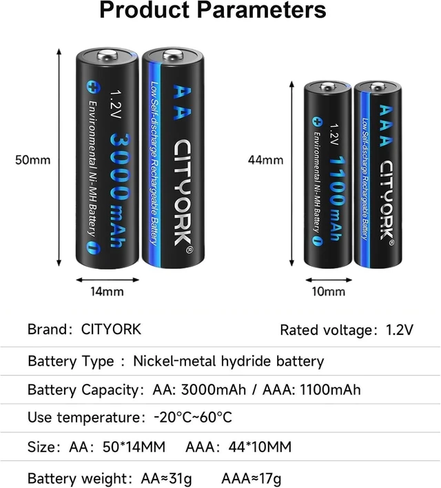 Alt view image 9 of 14 - 16 Pack AA AAA Rechargeable Batteries, 8 AA 3000mAh and 8 AAA 1100mAh 1.2V Ni-MH Low Self Discharge Double A Rechargeable Battery for Outdoor Solar Lights and Household Devices