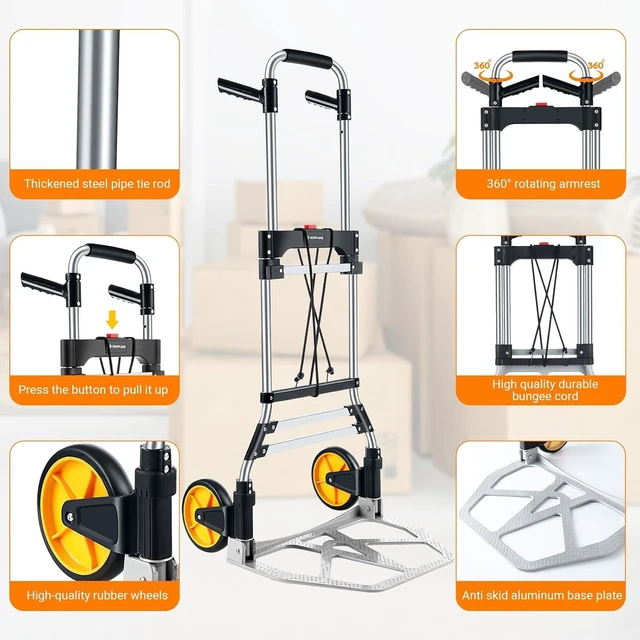 Alt view image 10 of 14 - 380 LB Capacity Folding Hand Truck Heavy Duty Foldable Dolly Cart with Wheels, Aluminum Collapsible Hand Cart Portable Trolley Dolley with Telescoping Handle for Moving Use Gorpuire