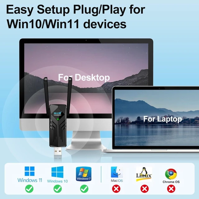 Alt view image 9 of 14 - USB WiFi 6 Adapter with Bluetooth Dual 3dBi Antennas 5GHz/2.4GHz Dual Band Wireless Network Adapter for Desktop PC Laptop Windows 11/10/7 Gaming Streaming Stable Connection