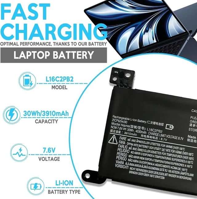 Alt view image 8 of 12 - L16C2PB2 L16M2PB1 Laptop Battery Replacement for Lenovo IdeaPad 320-14AST 320-14IAP 320-14ISK 320-15ABR 320-15AST 320-15IAP 330-14IGM 520-15IKB V320-17IKB B320-14IKB L16C2PB1 L16L2PB1 L16L2PB2 30Wh