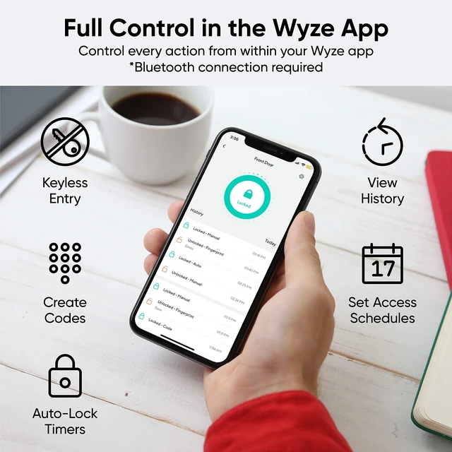 Alt view image 10 of 12 - Auto-Lock Bolt, Fingerprint Keyless Entry Door Smart Bluetooth Deadbolt Replacement, Backlit Keypad, IPX5 Weatherproof, in-App History and Scheduled Access, BHMA, UL 20-Min Fire Rated