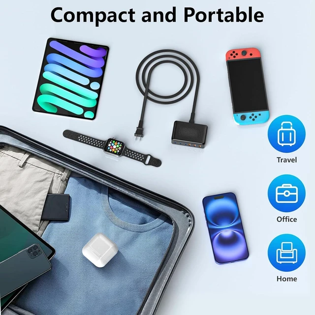 Alt view image 14 of 14 - USB C Charger Block,100W GaN 6 Port Fast Charging Station Hub for Multiple Devices,Wall Charger PD 3.0+QC Power Strip Adapter Plug for All iPhone 17 16 15 iPad Samsung iWatch Pixel Series (Black)