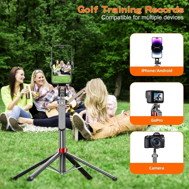 Alt view image 14 of 14 - Monopod and Tripod Selfie Stick to Record Golf Swing - Etendable Cell Phone Tripod Stand with Wireless Remote and Phone Holder, Golf Training Aid - Compatible with All iPhone Android Phone