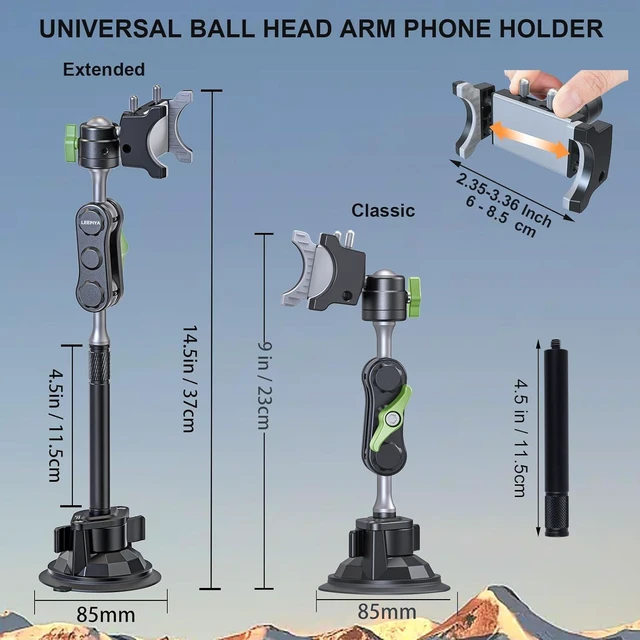 Alt view image 10 of 14 - leepiya Car Phone Mount Video Recording Universal Magic Arm Suction Car Phone Holder Mount Windshield Window Glass Dashboard Vlog Shooting Car Phone Mount for All Smartphones & Cars