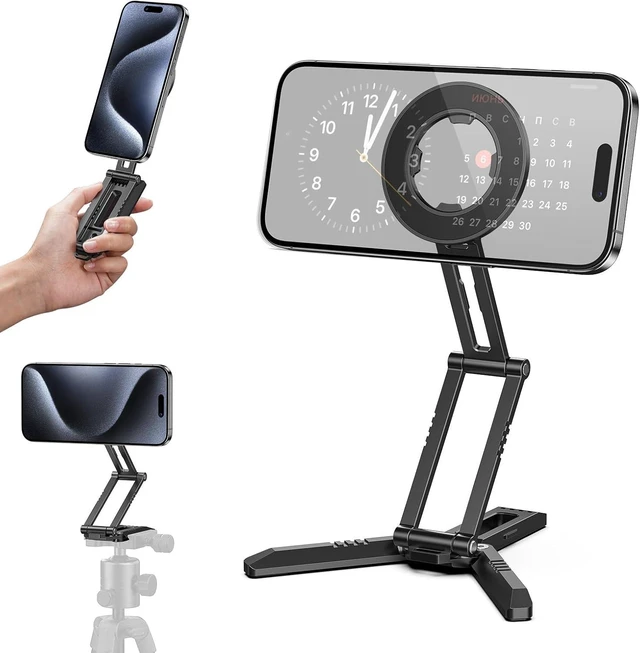 Alt view image 8 of 14 - Magnetic Pocket Phone Tripod Foldable Compatible with Magsafe for iPhone 16/15/14/13/12 Plus Pro Max Series, MG03 PRO Aluminium Smartphone Mini Tripod Cell Phone Stand Magnet Quick Mount