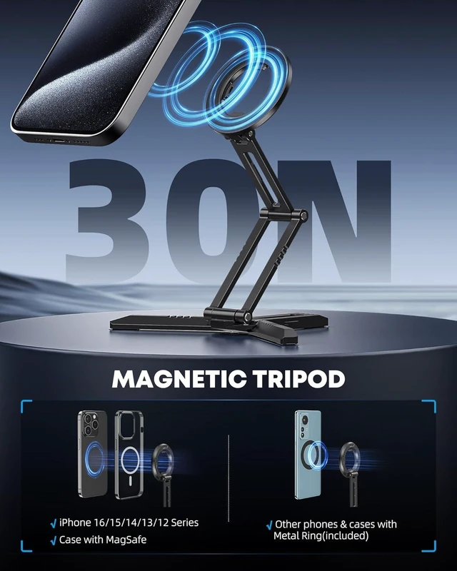 Alt view image 10 of 14 - Magnetic Pocket Phone Tripod Foldable Compatible with Magsafe for iPhone 16/15/14/13/12 Plus Pro Max Series, MG03 PRO Aluminium Smartphone Mini Tripod Cell Phone Stand Magnet Quick Mount