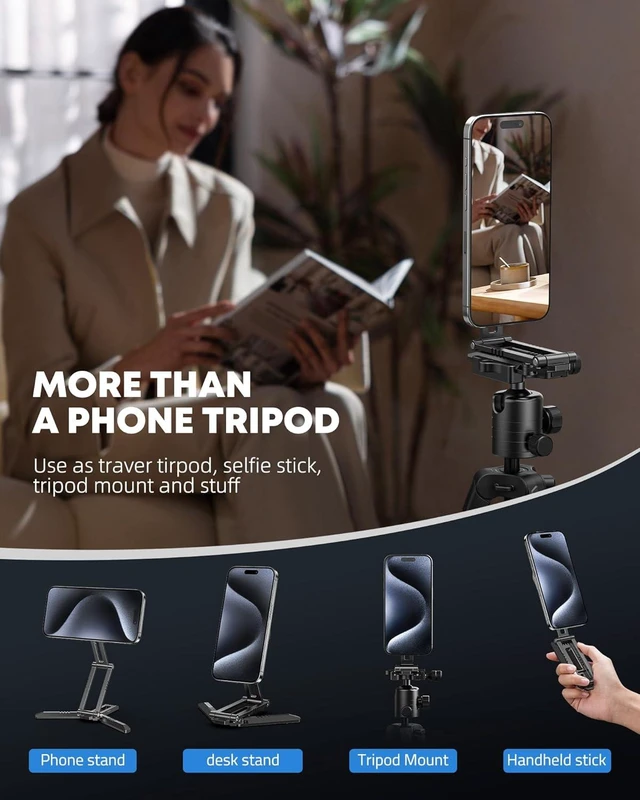 Alt view image 13 of 14 - Magnetic Pocket Phone Tripod Foldable Compatible with Magsafe for iPhone 16/15/14/13/12 Plus Pro Max Series, MG03 PRO Aluminium Smartphone Mini Tripod Cell Phone Stand Magnet Quick Mount