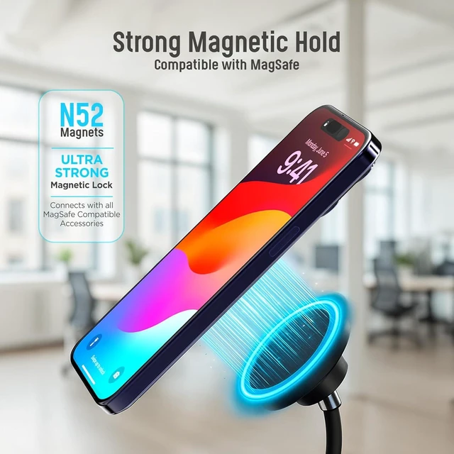 Alt view image 12 of 14 - GALVANOX Magnetic Fast-Charging Desk Phone Stand (Adjustable Height) Compatible with MagSafe, Tall Wireless Charger, Heavy Metal Base (15W) Desktop iPhone Holder, Great for Office/Video Calls