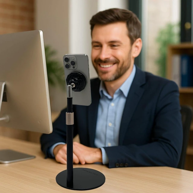 Alt view image 14 of 14 - GALVANOX Magnetic Fast-Charging Desk Phone Stand (Adjustable Height) Compatible with MagSafe, Tall Wireless Charger, Heavy Metal Base (15W) Desktop iPhone Holder, Great for Office/Video Calls