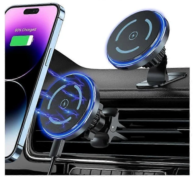 Alt view image 7 of 10 - Ecocleanpath MagSafe Car Mount Charger 15W Fast Wireless Charging, 28 Magnets Vent/Dashboard Phone Holder (Black)