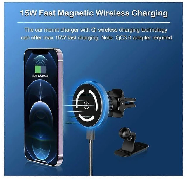 Alt view image 9 of 10 - Ecocleanpath MagSafe Car Mount Charger 15W Fast Wireless Charging, 28 Magnets Vent/Dashboard Phone Holder (Black)