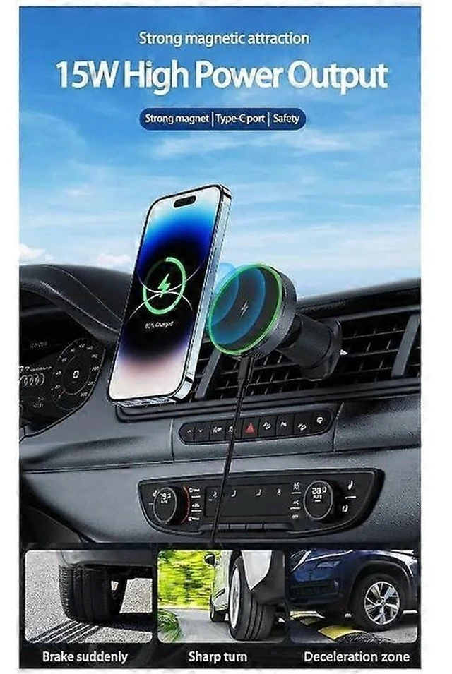Alt view image 12 of 12 - Ecocleanpath 15W Fast Magnetic Wireless Car Charger Mount, Air Vent Phone Holder with RGB LED (Black)