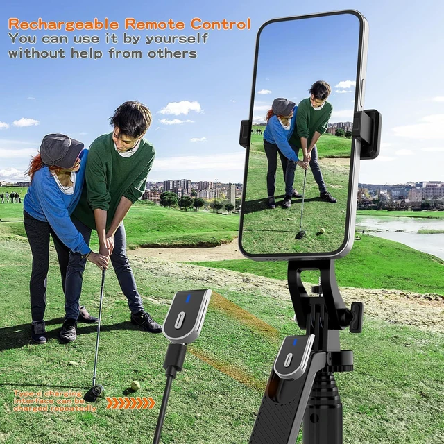 Alt view image 11 of 14 - Monopod and Tripod Selfie Stick to Record Golf Swing - Etendable Cell Phone Tripod Stand with Wireless Remote and Phone Holder, Golf Training Aid - Compatible with All iPhone Android Phone
