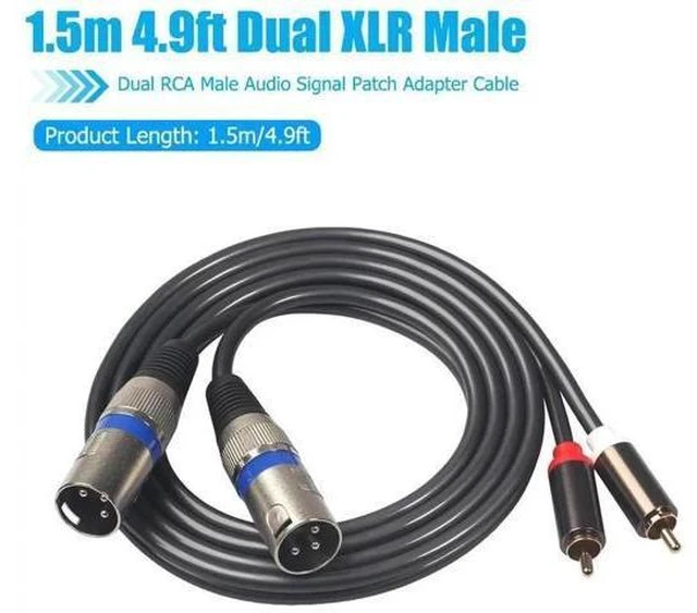Alt view image 7 of 8 - Dual XLR Male To Dual RCA Male Audio Cable 1.5m/4.9ft Audio Connection Cable Black for Microphone Mixer Headphone Amplifier