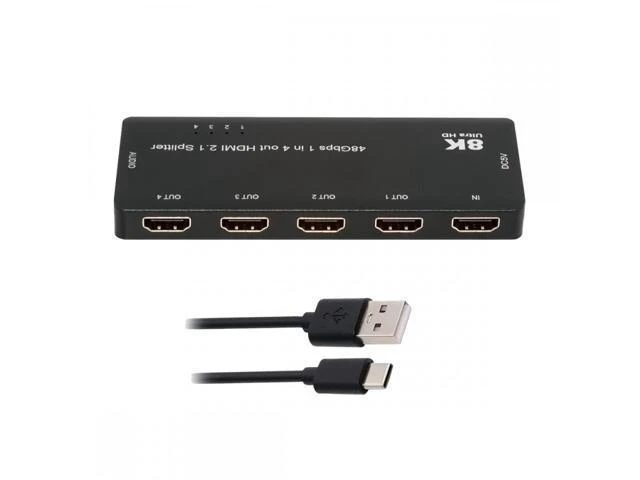 Alt view image 10 of 14 - HDMI Splitter 8K 60hz Ultra-HD Converter Compatible 2.1 Switch 1-IN-4-OUT 48Gbps UHD Hub Support HDCP SST Extended 4K@120hz 3.5mm Audio HD-008-HUB01