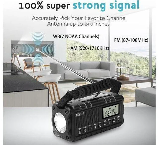 Alt view image 10 of 14 - 10000mAh Weather Radio, NOAA Emergency Weather Alert Radio, Solar Radio, Crank Radio, NOAA/AM/FM Radio, Portable Radio, Dynamo Radio, LCD Digital Radio, Alarm Clock,Torch&LED Reading Light,SOS Alarm