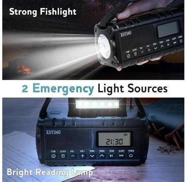 Alt view image 12 of 14 - 10000mAh Weather Radio, NOAA Emergency Weather Alert Radio, Solar Radio, Crank Radio, NOAA/AM/FM Radio, Portable Radio, Dynamo Radio, LCD Digital Radio, Alarm Clock,Torch&LED Reading Light,SOS Alarm