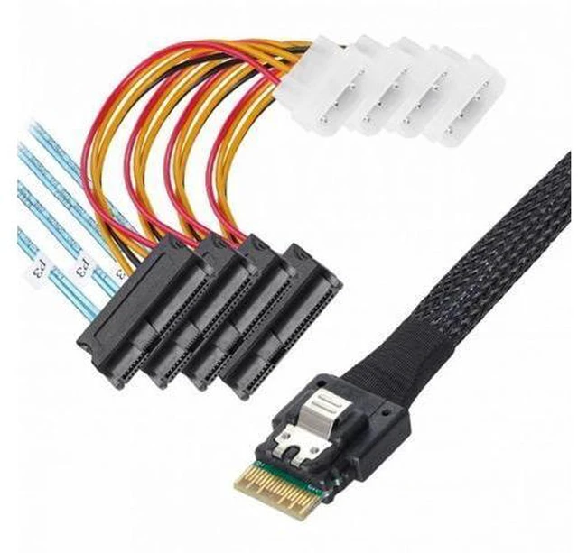 Alt view image 8 of 14 - Slimline SAS 4.0 SFF-8654 4i 38pin Host to 4 SAS 29pin SFF-8482 Target Hard Disk Fanout Raid Cable SF-047
