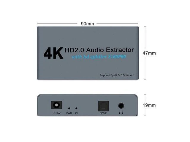 Alt view image 11 of 12 - E12A HD 2.0 Audio Extractor Splitter HD to 2 HD Splitter 4K 60Hz HD to HD Optical SPDIF 3.5mm HD Audio Splitter Switcher