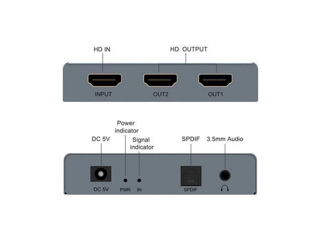 Alt view image 12 of 12 - E12A HD 2.0 Audio Extractor Splitter HD to 2 HD Splitter 4K 60Hz HD to HD Optical SPDIF 3.5mm HD Audio Splitter Switcher
