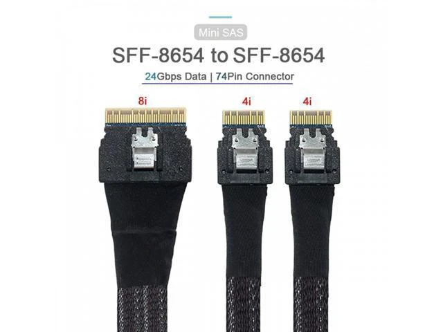 Alt view image 12 of 14 - PCI-E Ultraport Slimline SAS Slim PCIE 4.0 SFF-8654 8i 74pin to Dual SFF-8654 4i 38Pin Cable 50cm PCI-Express SF-034