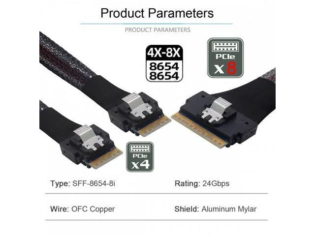 Alt view image 13 of 14 - PCI-E Ultraport Slimline SAS Slim PCIE 4.0 SFF-8654 8i 74pin to Dual SFF-8654 4i 38Pin Cable 50cm PCI-Express SF-034