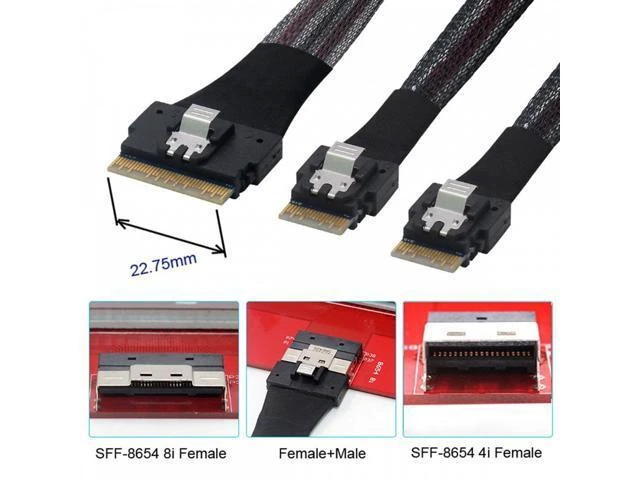Alt view image 14 of 14 - PCI-E Ultraport Slimline SAS Slim PCIE 4.0 SFF-8654 8i 74pin to Dual SFF-8654 4i 38Pin Cable 50cm PCI-Express SF-034