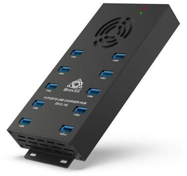 Alt view image 8 of 14 - 10 Port USB 3.0 Hub - USB Hub Charger - Powered USB Hub - USB Charging Splitter - Multiple USB Port Hub - Charging Hub with 5V 10A 120W Power Adapter, Cooling Fan, LEDs, Mounting Brackets