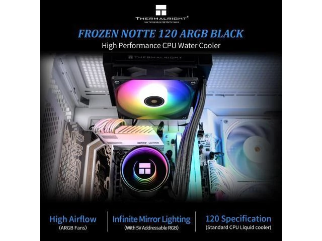 Alt view image 10 of 14 - Frozen Notte 120 ARGB Black Liquid CPU Cooler, 120mm PWM Fan with ARGB-Up to 2000RPM Speed, for AMD/AM4/AM5, Intel LGA1150/1151/1200/1700/1851,Black