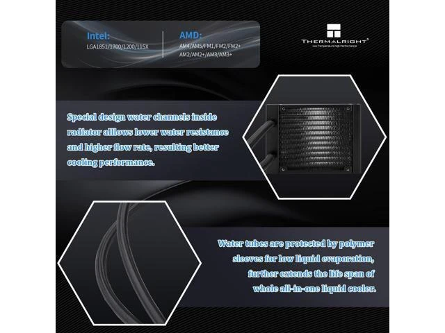 Alt view image 11 of 14 - Frozen Notte 120 ARGB Black Liquid CPU Cooler, 120mm PWM Fan with ARGB-Up to 2000RPM Speed, for AMD/AM4/AM5, Intel LGA1150/1151/1200/1700/1851,Black
