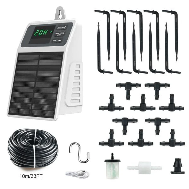 Alt view image 6 of 10 - Solar-powered drip irrigation system, automatic outdoor gardening watering device, potting plant watering kit, water droplet timing irrigation system