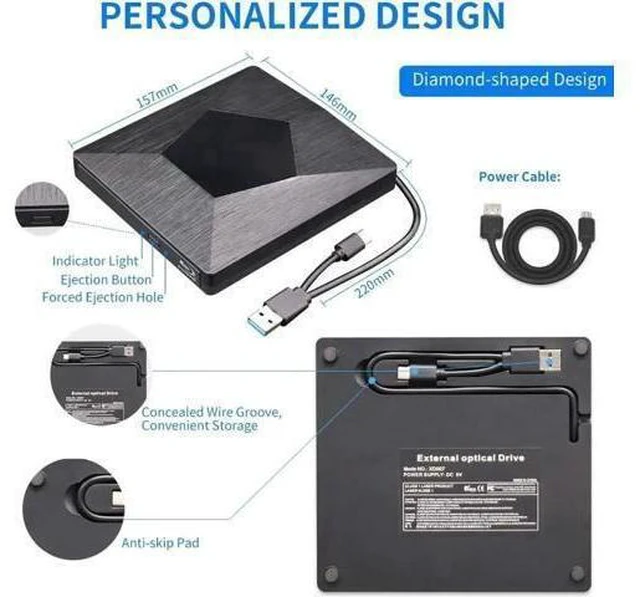 Alt view image 9 of 14 - Vszerda External 3D Blu Ray DVD Drive Burner, Wihool Ultra Slim USB 3.0 and Type-C Blu Ray BD CD DVD Burner Player Writer Reader Disk for Mac OS, Windows xp/7/8/10, Laptop PC (Black)