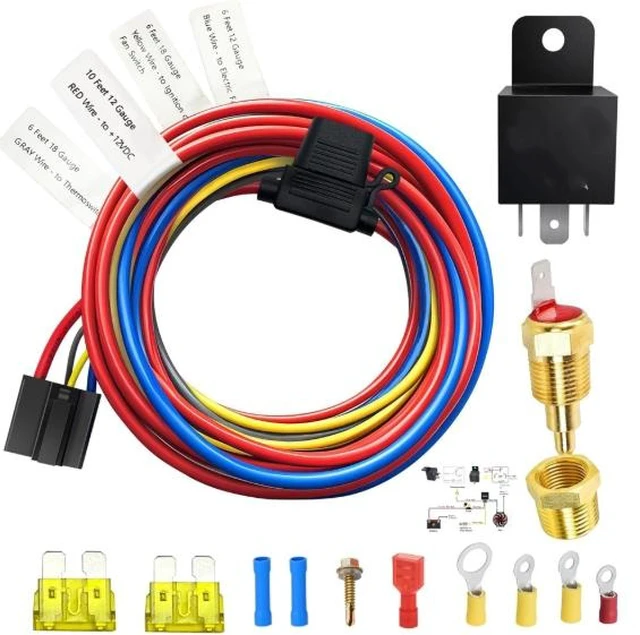 Alt view image 6 of 10 - Electric fan relay kit 12V 60A electric radiator cooling waterproof fan relay kit with thermostat