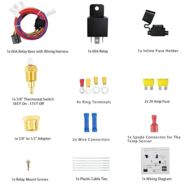 Alt view image 10 of 10 - Electric fan relay kit 12V 60A electric radiator cooling waterproof fan relay kit with thermostat