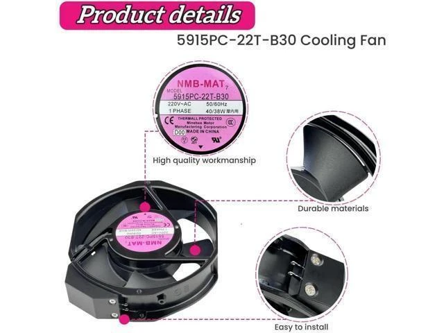 Alt view image 13 of 14 - Vszerda for 5915PC-22T-B30 220V Cooling Fan, 40W/38W 50/60Hz 172X150X38mm Inverter Cooling Fan Enclosure Power Fan 5915PC-22T-B30