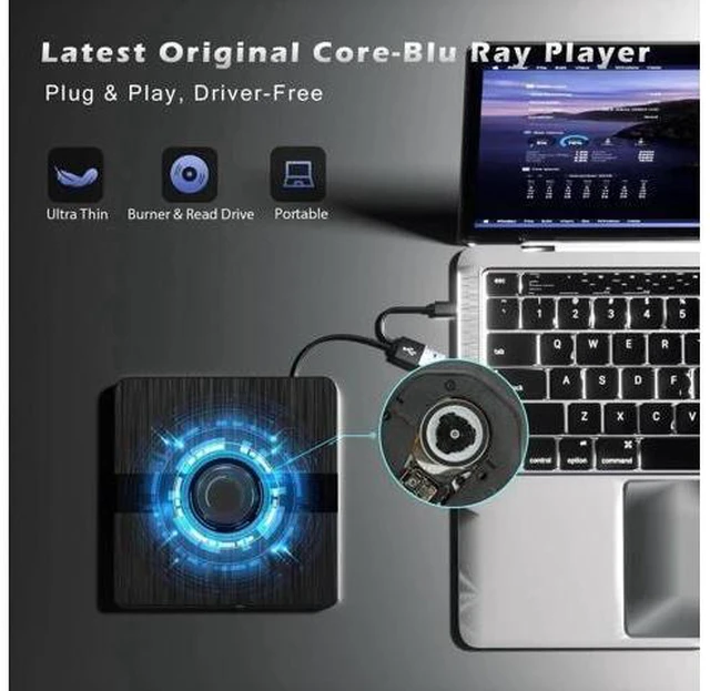 Alt view image 11 of 14 - External Blu Ray Drive, BD Player with Read/Write Capability Portable Blu-ray Player with USB 3.0 and Type-C CD/DVD Burner 3D Blu-ray Drive Compatible with Win10 and Mac OS,Drive Blu Ray Player for PC