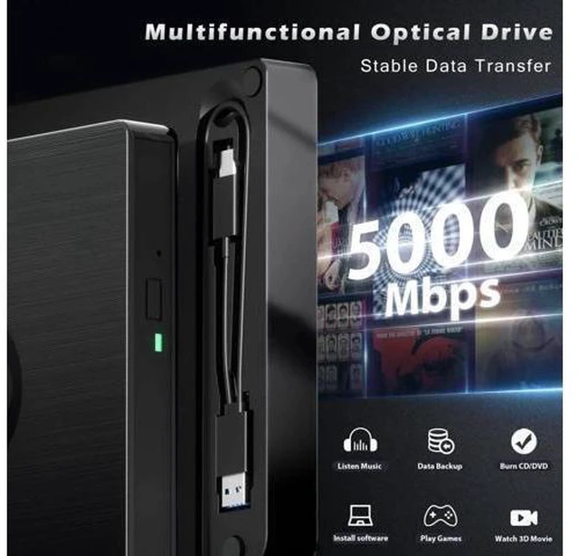 Alt view image 10 of 14 - External Blu Ray Drive, BD Player with Read/Write Capability Portable Blu-ray Player with USB 3.0 and Type-C CD/DVD Burner 3D Blu-ray Drive Compatible with Win10 and Mac OS,Drive Blu Ray Player for PC