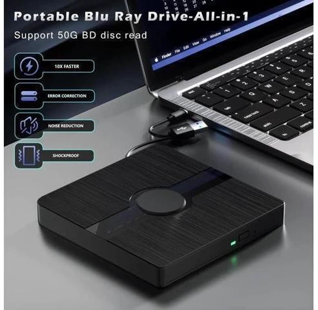 Alt view image 14 of 14 - External Blu Ray Drive, BD Player with Read/Write Capability Portable Blu-ray Player with USB 3.0 and Type-C CD/DVD Burner 3D Blu-ray Drive Compatible with Win10 and Mac OS,Drive Blu Ray Player for PC
